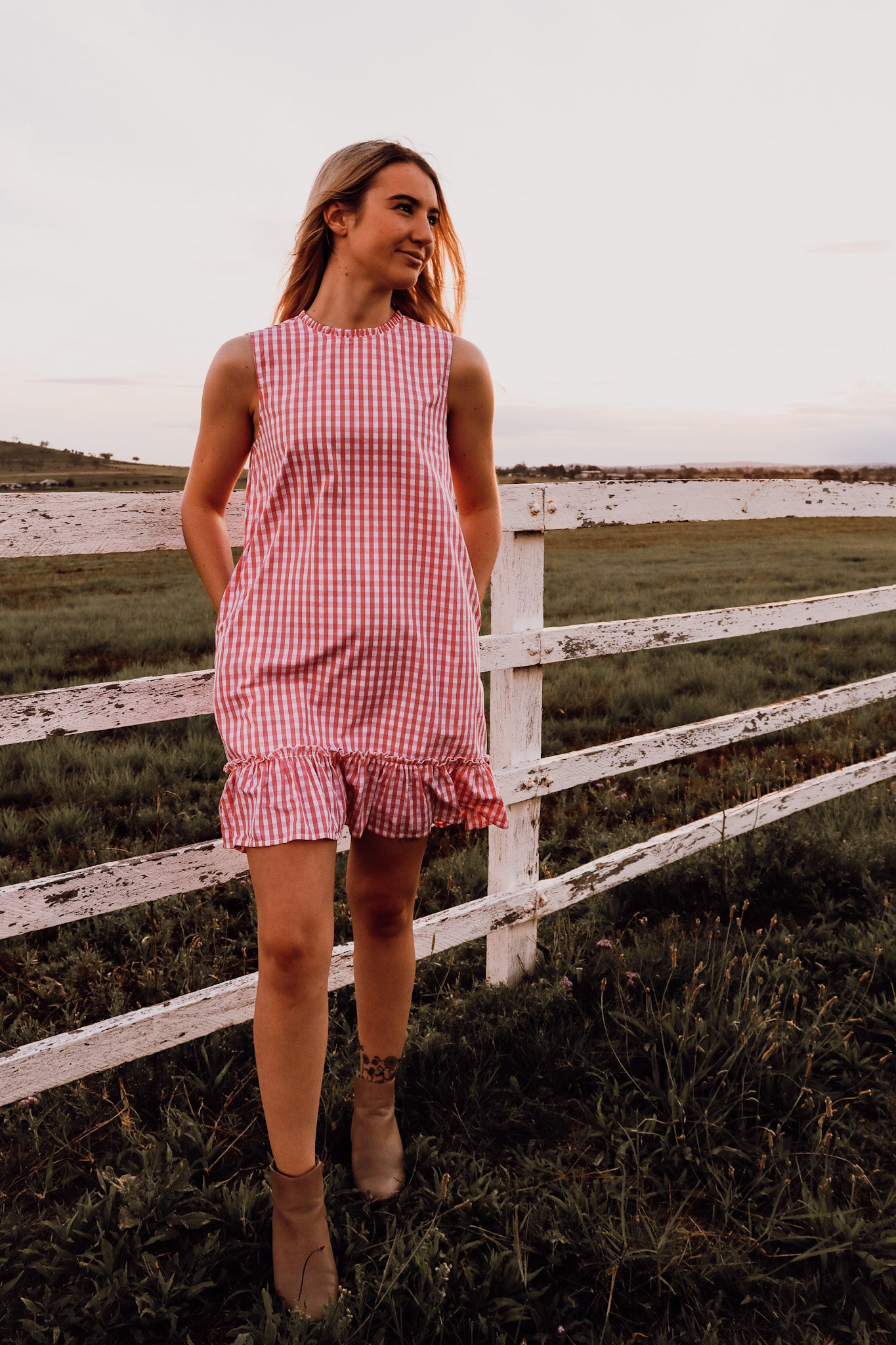 Pink Gingham Sleeveless Dress