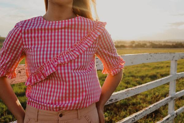 Pink Gingham Frill Top