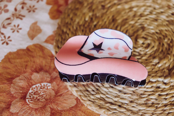 Cowgirl Hat Hair Claw - Pink